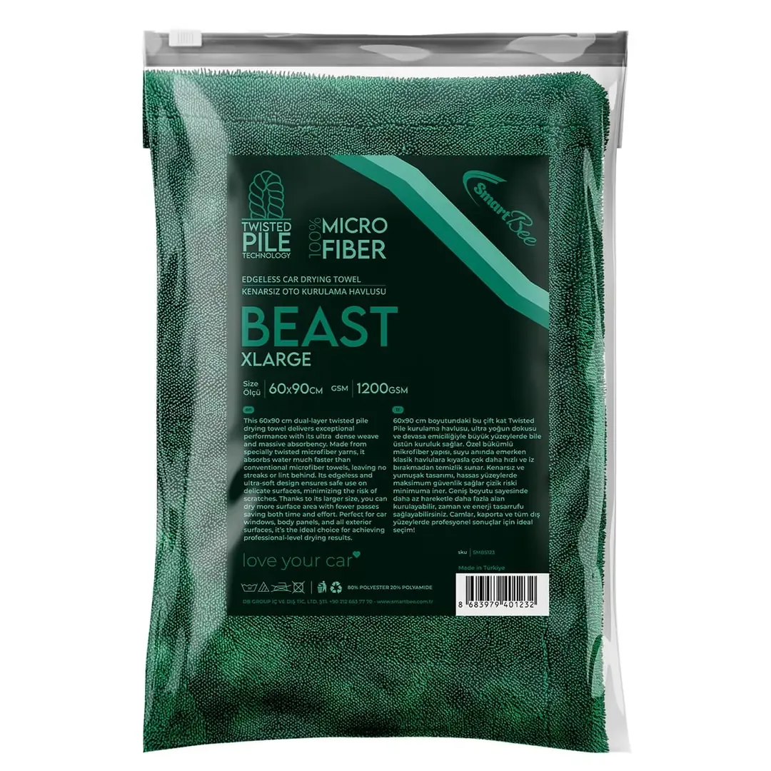 BEAST Çift Kat Twisted Pile Mikrofiber Oto Kurulama Havlusu 60×90cm 1200gsm