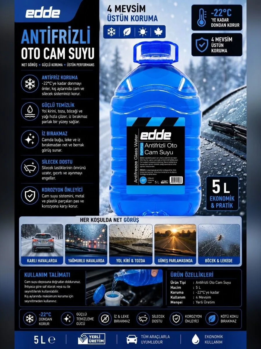 EDDE Antifrizli Oto Cam Suyu 5 Lt